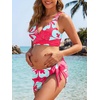image:imageSummer Mae Maternity 3 Piece Swimsuits Low Rise Bikini Set Criss Cross V Neck Bathing Suit Self Tie Sarong Pregnancy SwimwearBlue Pink