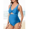 image:imageSummer Mae Maternity Cutout One Piece Swimsuit Twist Front CrissCross Bathing Suit High Waisted Pregnancy Swimwear Lagoon Small