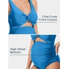image:imageSummer Mae Maternity Cutout One Piece Swimsuit Twist Front CrissCross Bathing Suit High Waisted Pregnancy Swimwear Lagoon Small