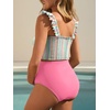 image:imageSummer Mae Maternity High Waist Bikini Swimsuit Two Piece Ruffled Hem Cute Bathing Suit Floral Pregnancy SwimwearRainbow Stripes