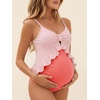 image:imageSummer Mae Maternity Swimsuit One Piece Ruffle Cutout Pregnancy Bathing Suit Lace Up SwimwearPink Stripe