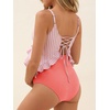 image:imageSummer Mae Maternity Swimsuit One Piece Ruffle Cutout Pregnancy Bathing Suit Lace Up SwimwearPink Stripe