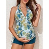 image:imageSummer Mae Maternity TwoPiece Halter Swimsuit Tankini VNeck Side Tie Bathing Suit Pregnancy High Waist Swimwear