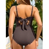 image:imageSummer Mae One Shoulder Womens One Piece Swimsuit Ribbed Scalloped Swim Suits Slimming Full Coverage Modest Bathing SuitBrown
