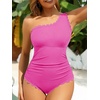 image:imageSummer Mae One Shoulder Womens One Piece Swimsuit Ribbed Scalloped Swim Suits Slimming Full Coverage Modest Bathing SuitPink