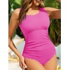 image:imageSummer Mae One Shoulder Womens One Piece Swimsuit Ribbed Scalloped Swim Suits Slimming Full Coverage Modest Bathing SuitPink