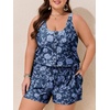 image:imageSummer Mae Plus Size Swim Romper One Piece Swimsuit Women Blouson Bathing Suit with Pockets 2026 Modest SwimwearBranches Vines Flowers