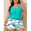 image:imageSummer Mae Plus Size Swim Romper One Piece Swimsuit Women Blouson Bathing Suit with Pockets 2026 Modest SwimwearCoconut Tree on the Sea