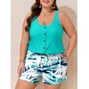 image:imageSummer Mae Plus Size Swim Romper One Piece Swimsuit Women Blouson Bathing Suit with Pockets 2026 Modest SwimwearCoconut Tree on the Sea