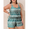 image:imageSummer Mae Plus Size Swim Romper One Piece Swimsuit Women Blouson Bathing Suit with Pockets 2026 Modest SwimwearGreen Floral Print