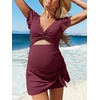 image:imageSummer Mae Ribbed Maternity One Piece Swimsuit Dress Cutout Bathing Suit with Builtin Pocket Short Swimwear Tie Knot SkirtDeep Red