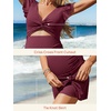 image:imageSummer Mae Ribbed Maternity One Piece Swimsuit Dress Cutout Bathing Suit with Builtin Pocket Short Swimwear Tie Knot SkirtDeep Red
