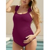 image:imageSummer Mae Ribbed Maternity One Piece Swimsuit Ruffle Wood Ears Bathing Suit Scoop Neck Pregnancy SwimwearBerry Purple