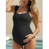 image:imageSummer Mae Ribbed Maternity One Piece Swimsuit Ruffle Wood Ears Bathing Suit Scoop Neck Pregnancy SwimwearBlack