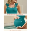 image:imageSummer Mae Ribbed Maternity One Piece Swimsuit Ruffle Wood Ears Bathing Suit Scoop Neck Pregnancy SwimwearBlue Green