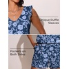 image:imageSummer Mae Ruffle Swim Romper One Piece Swimsuit Women Modest HighBack Bathing Suit with Pockets 2026 SwimwearBlue Branches Flowers