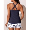 image:imageSummer Mae Tankini Swimsuits for Women 2026 Bathing Suits Top Ruched Two Piece Tummy Control VWire Modest Swim SuitsBlue Shadow on White