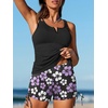 image:imageSummer Mae Tankini Swimsuits for Women 2026 Bathing Suits Top Ruched Two Piece Tummy Control VWire Modest Swim SuitsLight Purple Floral Print