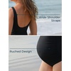 image:imageSummer Mae Womens Maternity Tummy Control Swimsuit Ribbed One Piece Bathing Suit Button Neck Swimwear Black Large