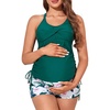 image:imageMiYang Maternity Tankini Swimsuit Criss Cross Back Bathing Suit Ruched Tie Side Pregnancy Swimwear Two PieceBeige Soft Hibiscus