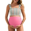 image:imageSummer Mae Maternity High Waist Bikini Swimsuit Two Piece Ruffled Hem Cute Bathing Suit Floral Pregnancy SwimwearRainbow Stripes