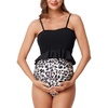 image:imageSummer Mae Maternity High Waist Swimsuit Ruffle Hem Bikini Bathing Suit Shirred Bandeau Two Piece Pregnancy SwimwearLeopard