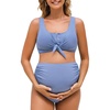 image:imageSummer Mae Maternity Ribbed TwoPiece Swimsuit Front Knot Crop Top Bikini High Waisted Pregnancy Bathing Suit Baby Blue Small