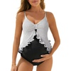 image:imageSummer Mae Maternity Swimsuit One Piece Ruffle Cutout Pregnancy Bathing Suit Lace Up SwimwearBlack Stripe