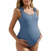 image:imageSummer Mae Ribbed Maternity One Piece Swimsuit Ruffle Wood Ears Bathing Suit Scoop Neck Pregnancy SwimwearBlue