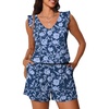 image:imageSummer Mae Ruffle Swim Romper One Piece Swimsuit Women Modest HighBack Bathing Suit with Pockets 2026 SwimwearBlue Branches Flowers