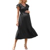 image:imageSummer Mae Smocked Maternity Dress for Baby Shower Photoshoot Ruffle Sleeve Midi Pregnancy Dresses Summer Flowy OutfitsBlack