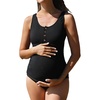image:imageSummer Mae Womens Maternity Tummy Control Swimsuit Ribbed One Piece Bathing Suit Button Neck Swimwear Black Large