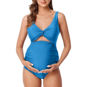 image:imageSummer Mae Maternity Cutout One Piece Swimsuit Twist Front CrissCross Bathing Suit High Waisted Pregnancy Swimwear Lagoon Small
