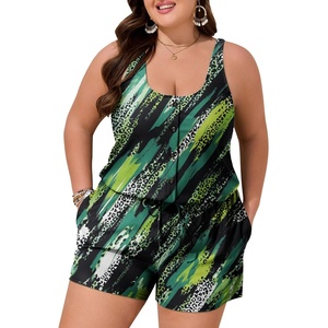 image:imageSummer Mae Plus Size Swim Romper One Piece Swimsuit Women Blouson Bathing Suit with Pockets 2026 Modest SwimwearGreen Leopard