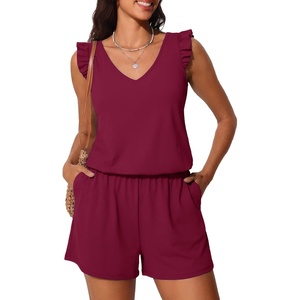 image:imageSummer Mae Ruffle Swim Romper One Piece Swimsuit Women Modest HighBack Bathing Suit with Pockets 2026 SwimwearPurplish Red