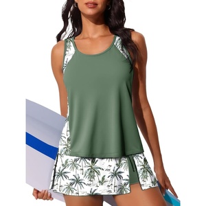 image:imageSummer Mae Modest Tankini Swimsuits for Women Tummy Coverage Bathing Suit  2026 Tankini with Highwaist Skirt Blouson Bathing Suit Builtin Shorts with Pockets Removable PadsSandy Shore Palms