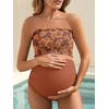 image:imageSummer Mae Maternity Swimsuit Ruffled Two Piece Bikini High Waist Swimwear  Pregnancy bathing suitShirred bandeau topRuffle hemRemovable PadsHighstretchCuteFloralStrapless bikiniBeachBabymoonHibiscus Flower
