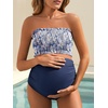 image:imageSummer Mae Maternity Swimsuit Ruffled Two Piece Bikini High Waist Swimwear  Pregnancy bathing suitShirred bandeau topRuffle hemRemovable PadsHighstretchCuteFloralStrapless bikiniBeachBabymoonDewdrop Blooms
