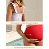 image:imageSummer Mae Maternity Swimsuit Ruffled Two Piece Bikini High Waist Swimwear  Pregnancy bathing suitShirred bandeau topRuffle hemRemovable PadsHighstretchCuteFloralStrapless bikiniBeachBabymoonBeatific Polka Dot