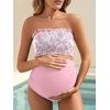 image:imageSummer Mae Maternity Swimsuit Ruffled Two Piece Bikini High Waist Swimwear  Pregnancy bathing suitShirred bandeau topRuffle hemRemovable PadsHighstretchCuteFloralStrapless bikiniBeachBabymoonLarge Pink Flowers