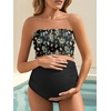 image:imageSummer Mae Maternity Swimsuit Ruffled Two Piece Bikini High Waist Swimwear  Pregnancy bathing suitShirred bandeau topRuffle hemRemovable PadsHighstretchCuteFloralStrapless bikiniBeachBabymoonYellow Blue Flower