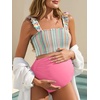 image:imageSummer Mae Maternity Swimsuit Ruffled Two Piece Bikini High Waist Swimwear  Pregnancy bathing suitShirred bandeau topRuffle hemRemovable PadsHighstretchCuteFloralStrapless bikiniBeachBabymoonRainbow Stripes