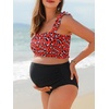 image:imageSummer Mae Maternity Swimsuit Ruffled Two Piece Bikini High Waist Swimwear  Pregnancy bathing suitShirred bandeau topRuffle hemRemovable PadsHighstretchCuteFloralStrapless bikiniBeachBabymoonRed Leopard