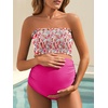 image:imageSummer Mae Maternity Swimsuit Ruffled Two Piece Bikini High Waist Swimwear  Pregnancy bathing suitShirred bandeau topRuffle hemRemovable PadsHighstretchCuteFloralStrapless bikiniBeachBabymoonRed Scrawlflower