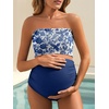image:imageSummer Mae Maternity Swimsuit Ruffled Two Piece Bikini High Waist Swimwear  Pregnancy bathing suitShirred bandeau topRuffle hemRemovable PadsHighstretchCuteFloralStrapless bikiniBeachBabymoonWhite Floral