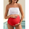 image:imageSummer Mae Maternity Swimsuit Ruffled Two Piece Bikini High Waist Swimwear  Pregnancy bathing suitShirred bandeau topRuffle hemRemovable PadsHighstretchCuteFloralStrapless bikiniBeachBabymoonBeatific Polka Dot