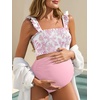 image:imageSummer Mae Maternity Swimsuit Ruffled Two Piece Bikini High Waist Swimwear  Pregnancy bathing suitShirred bandeau topRuffle hemRemovable PadsHighstretchCuteFloralStrapless bikiniBeachBabymoonLarge Pink Flowers