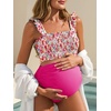image:imageSummer Mae Maternity Swimsuit Ruffled Two Piece Bikini High Waist Swimwear  Pregnancy bathing suitShirred bandeau topRuffle hemRemovable PadsHighstretchCuteFloralStrapless bikiniBeachBabymoonRed Scrawlflower