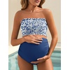 image:imageSummer Mae Maternity Swimsuit Ruffled Two Piece Bikini High Waist Swimwear  Pregnancy bathing suitShirred bandeau topRuffle hemRemovable PadsHighstretchCuteFloralStrapless bikiniBeachBabymoonBlue Floating Flower