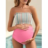 image:imageSummer Mae Maternity Swimsuit Ruffled Two Piece Bikini High Waist Swimwear  Pregnancy bathing suitShirred bandeau topRuffle hemRemovable PadsHighstretchCuteFloralStrapless bikiniBeachBabymoonRainbow Stripes